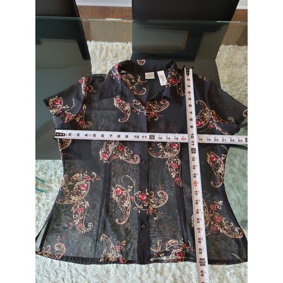 Emma & James 3 Piece Skirt Suit Women Size 14 Black Floral Collar Button Front - Picture 10 of 13
